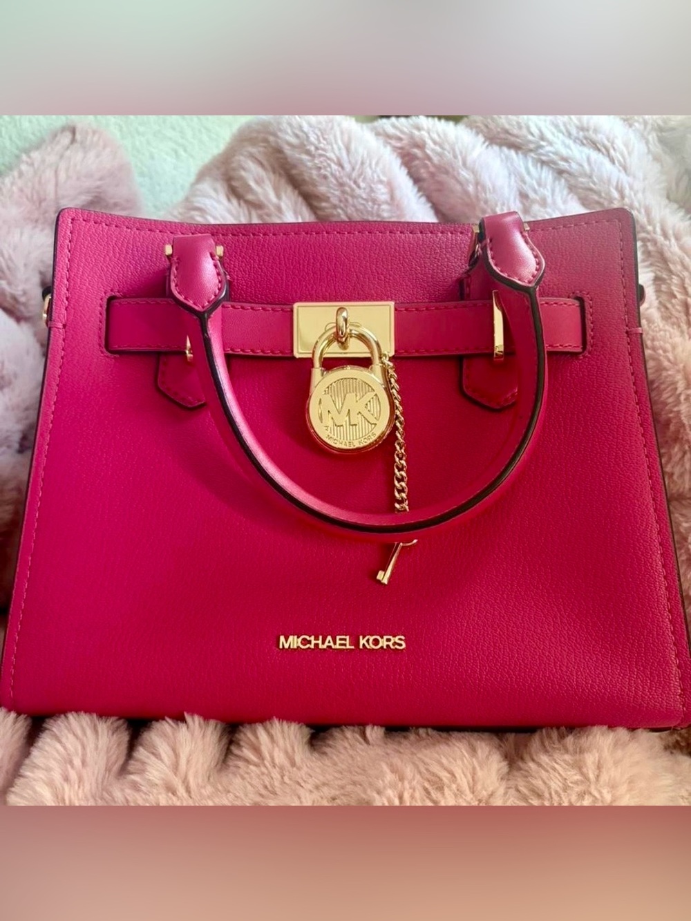 Michael Kors Hamilton Small Satchel Crossbody Electric Pink with Gold Hardware